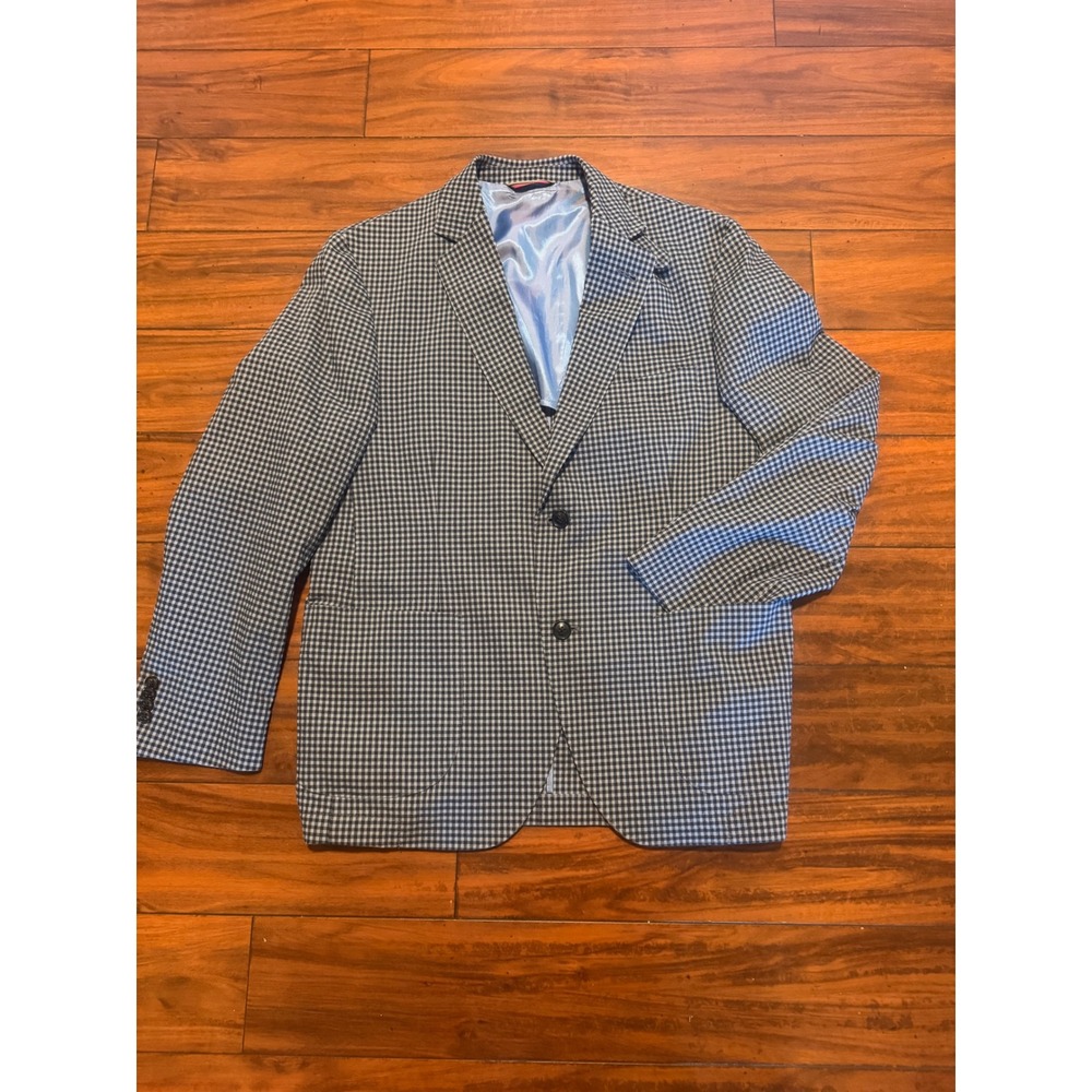 Kroon Bono 2 Mens Gingham Blazer Sport Coat Navy White 40S W72038 KS104